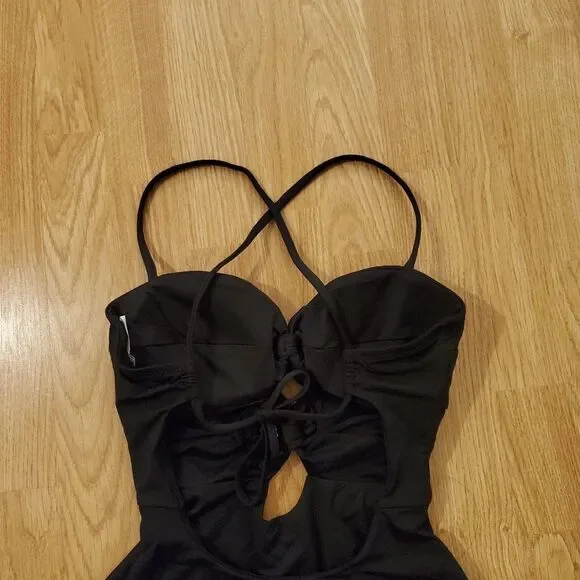 NEW! BECCA Double Tie Front One-piece Swimsuit size Small in Black